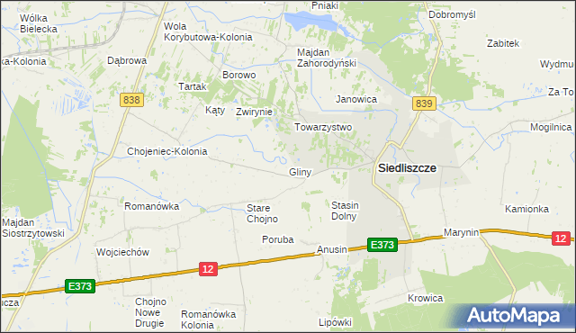 mapa Gliny gmina Siedliszcze, Gliny gmina Siedliszcze na mapie Targeo