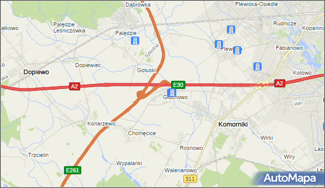 mapa Głuchowo gmina Komorniki, Głuchowo gmina Komorniki na mapie Targeo