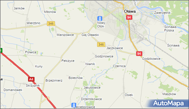 mapa Godzinowice, Godzinowice na mapie Targeo