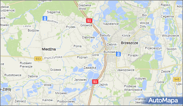 mapa Góra gmina Miedźna, Góra gmina Miedźna na mapie Targeo