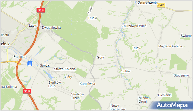 mapa Góry gmina Zakrzówek, Góry gmina Zakrzówek na mapie Targeo