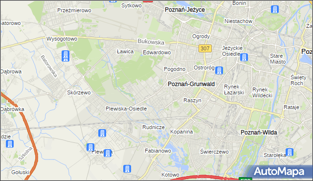 mapa Grunwald gmina Poznań, Grunwald gmina Poznań na mapie Targeo