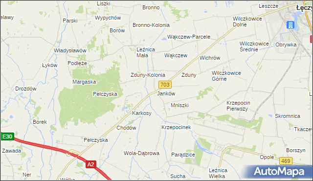 mapa Janków gmina Łęczyca, Janków gmina Łęczyca na mapie Targeo