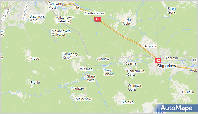 mapa Janów gmina Stąporków, Janów gmina Stąporków na mapie Targeo