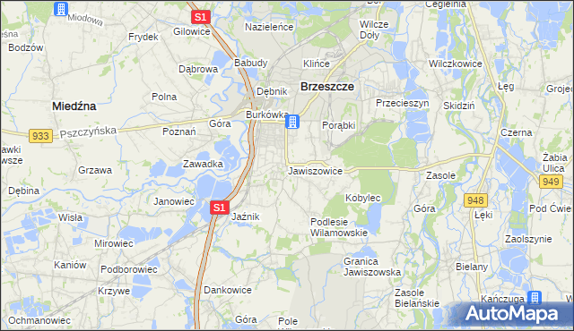 mapa Jawiszowice, Jawiszowice na mapie Targeo