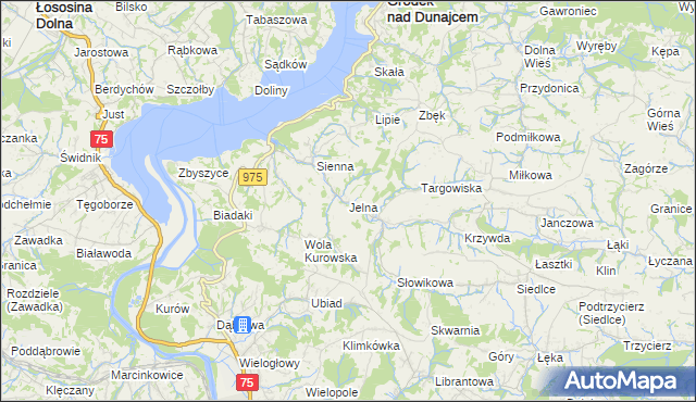 mapa Jelna gmina Gródek nad Dunajcem, Jelna gmina Gródek nad Dunajcem na mapie Targeo
