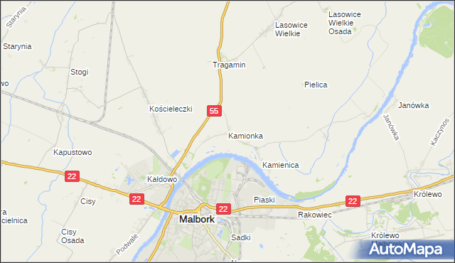 mapa Kamionka gmina Malbork, Kamionka gmina Malbork na mapie Targeo