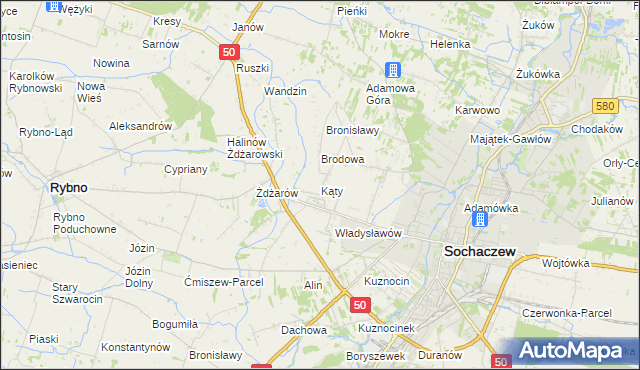 mapa Kąty gmina Sochaczew, Kąty gmina Sochaczew na mapie Targeo