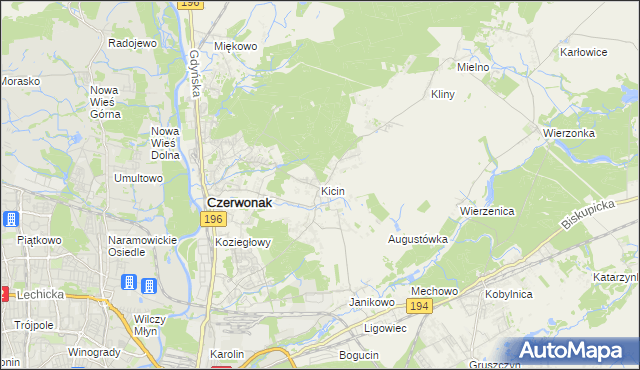 mapa Kicin gmina Czerwonak, Kicin gmina Czerwonak na mapie Targeo