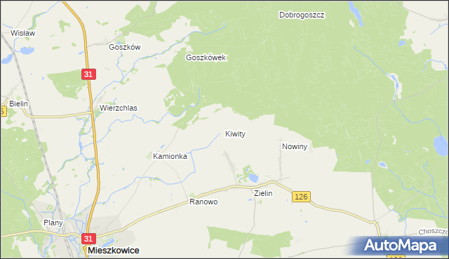 mapa Kiwity gmina Mieszkowice, Kiwity gmina Mieszkowice na mapie Targeo