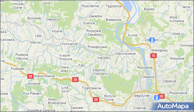 mapa Klęczany gmina Chełmiec, Klęczany gmina Chełmiec na mapie Targeo