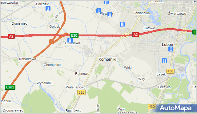 mapa Komorniki powiat poznański, Komorniki powiat poznański na mapie Targeo