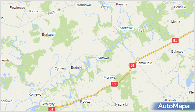 mapa Kotowo gmina Lidzbark Warmiński, Kotowo gmina Lidzbark Warmiński na mapie Targeo