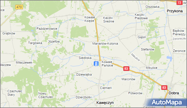 mapa Kowale Pańskie-Kolonia, Kowale Pańskie-Kolonia na mapie Targeo