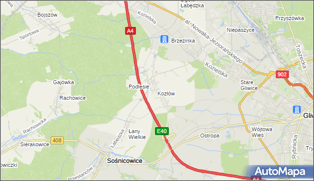 mapa Kozłów gmina Sośnicowice, Kozłów gmina Sośnicowice na mapie Targeo