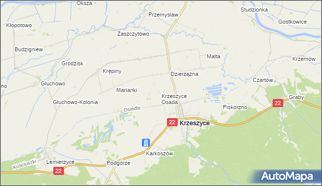 mapa Krzeszyce Osada, Krzeszyce Osada na mapie Targeo