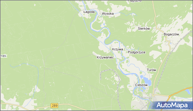 mapa Krzywaniec gmina Nowogród Bobrzański, Krzywaniec gmina Nowogród Bobrzański na mapie Targeo