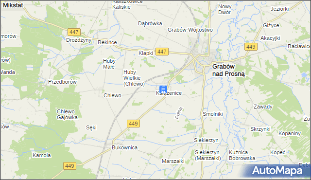 mapa Książenice gmina Grabów nad Prosną, Książenice gmina Grabów nad Prosną na mapie Targeo