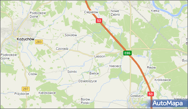 mapa Lasocin gmina Kożuchów, Lasocin gmina Kożuchów na mapie Targeo