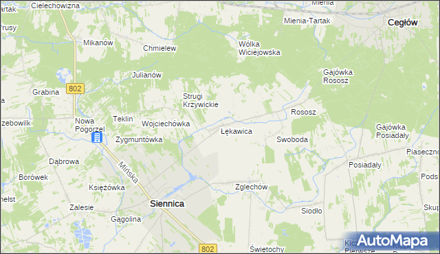 mapa Łękawica gmina Siennica, Łękawica gmina Siennica na mapie Targeo
