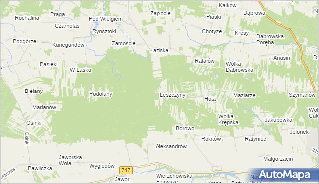 mapa Leszczyny gmina Lipsko, Leszczyny gmina Lipsko na mapie Targeo