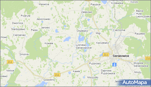 mapa Łyśniewo Sierakowickie, Łyśniewo Sierakowickie na mapie Targeo