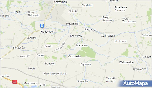mapa Marianów gmina Koźminek, Marianów gmina Koźminek na mapie Targeo