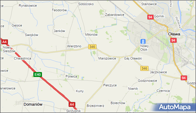 mapa Marszowice gmina Oława, Marszowice gmina Oława na mapie Targeo