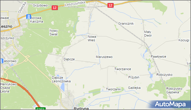 mapa Maruszewo gmina Rydzyna, Maruszewo gmina Rydzyna na mapie Targeo