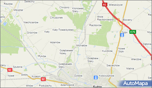 mapa Michałów gmina Kutno, Michałów gmina Kutno na mapie Targeo