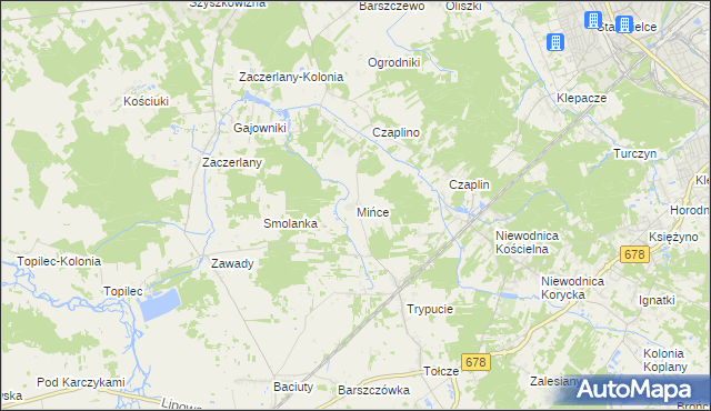 mapa Mińce, Mińce na mapie Targeo