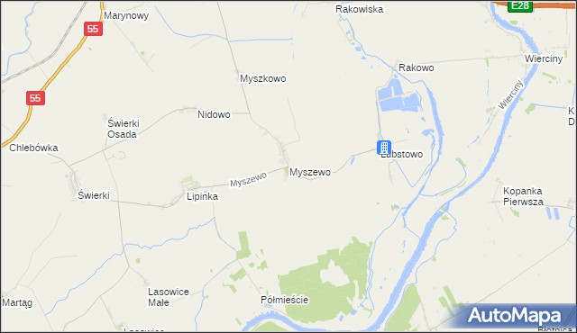 mapa Myszewo, Myszewo na mapie Targeo