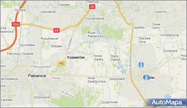 mapa Nowa Gadka gmina Ksawerów, Nowa Gadka gmina Ksawerów na mapie Targeo