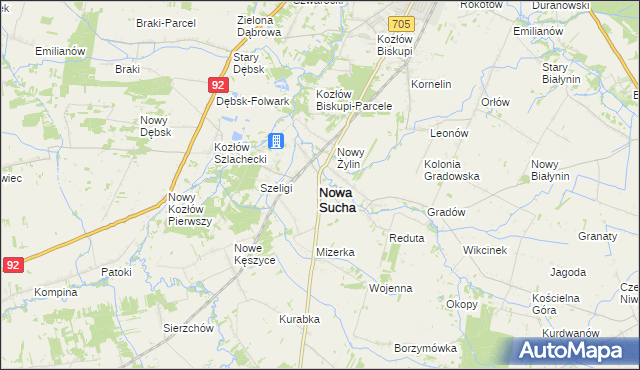 mapa Nowa Sucha powiat sochaczewski, Nowa Sucha powiat sochaczewski na mapie Targeo