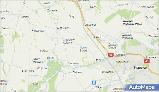 mapa Nowy Bugaj, Nowy Bugaj na mapie Targeo