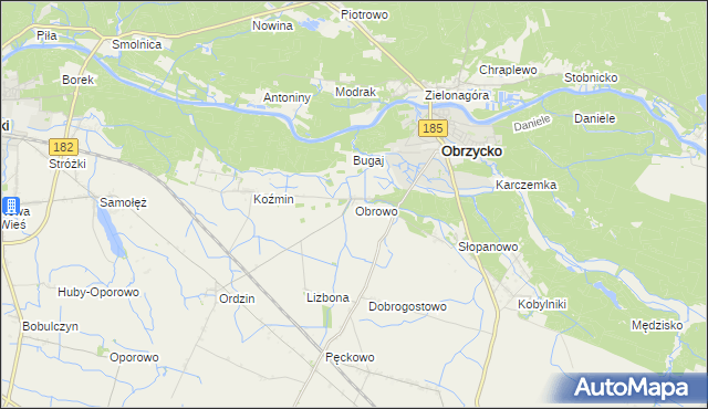 mapa Obrowo gmina Obrzycko, Obrowo gmina Obrzycko na mapie Targeo