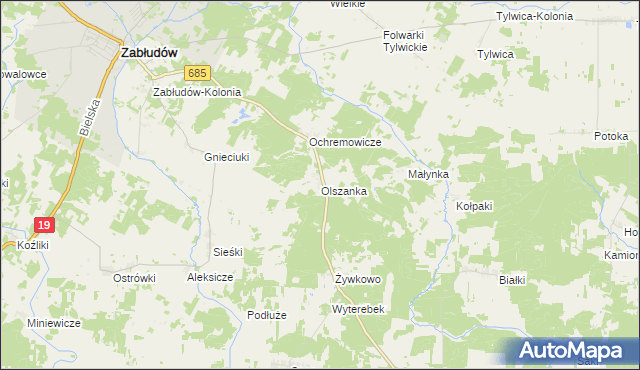 mapa Olszanka gmina Zabłudów, Olszanka gmina Zabłudów na mapie Targeo