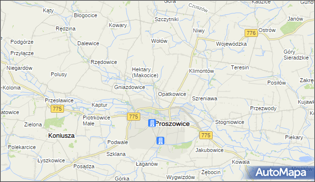 mapa Opatkowice gmina Proszowice, Opatkowice gmina Proszowice na mapie Targeo