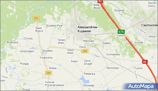 mapa Ośno gmina Aleksandrów Kujawski, Ośno gmina Aleksandrów Kujawski na mapie Targeo