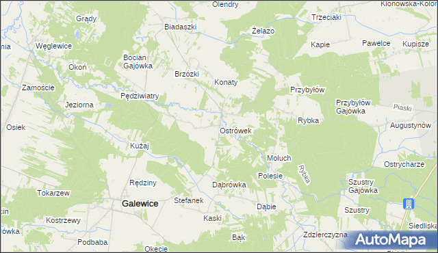 mapa Ostrówek gmina Galewice, Ostrówek gmina Galewice na mapie Targeo