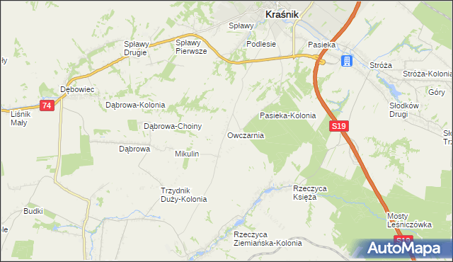 mapa Owczarnia gmina Trzydnik Duży, Owczarnia gmina Trzydnik Duży na mapie Targeo