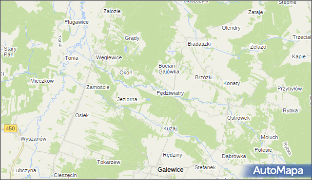 mapa Pędziwiatry gmina Galewice, Pędziwiatry gmina Galewice na mapie Targeo