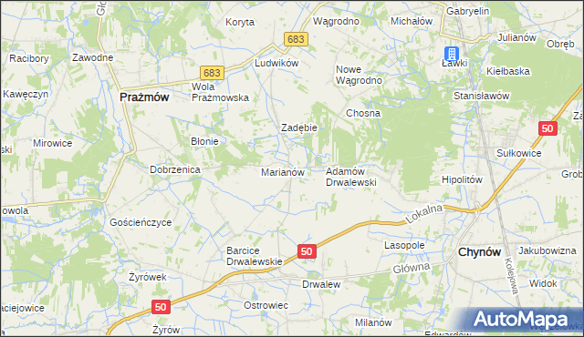 mapa Pieczyska gmina Chynów, Pieczyska gmina Chynów na mapie Targeo