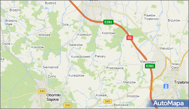 mapa Piekary gmina Oborniki Śląskie, Piekary gmina Oborniki Śląskie na mapie Targeo