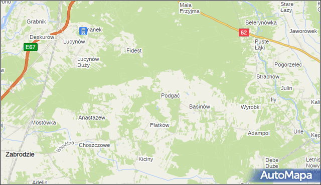 mapa Podgać gmina Zabrodzie, Podgać gmina Zabrodzie na mapie Targeo