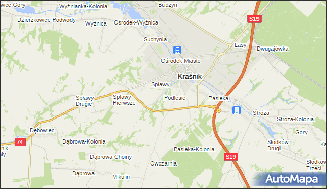 mapa Podlesie gmina Kraśnik, Podlesie gmina Kraśnik na mapie Targeo