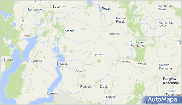 mapa Popowo gmina Bargłów Kościelny, Popowo gmina Bargłów Kościelny na mapie Targeo