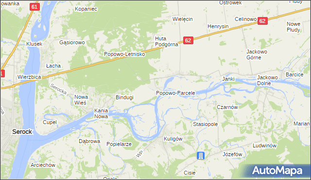 mapa Popowo-Parcele, Popowo-Parcele na mapie Targeo