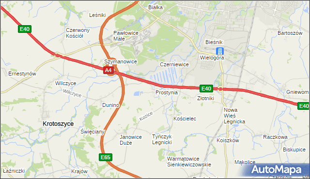 mapa Prostynia gmina Krotoszyce, Prostynia gmina Krotoszyce na mapie Targeo