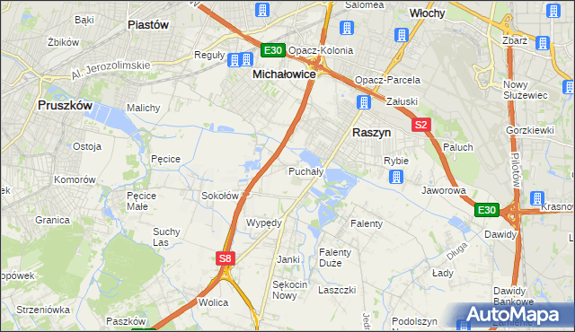 mapa Puchały gmina Raszyn, Puchały gmina Raszyn na mapie Targeo